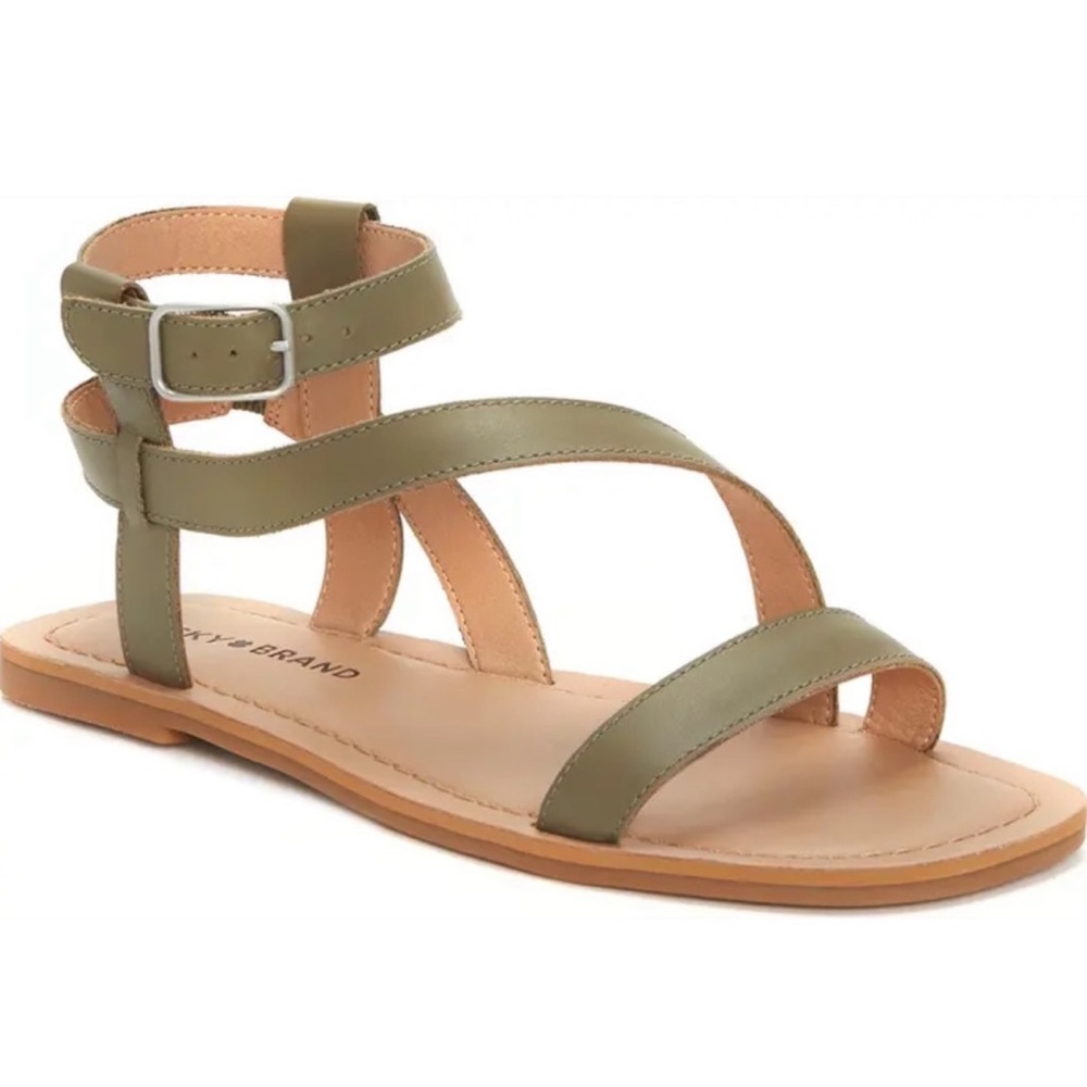 New Lucky Brand Byleth Woman’s Strappy Leather Sandal Olive Green NIB - Picture 9 of 10